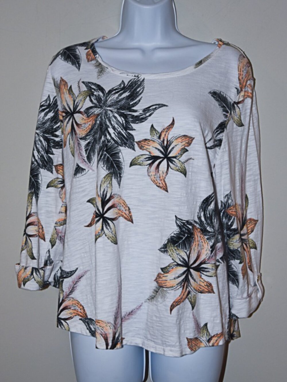 Chicos Tropical Floral Slub Tee Large